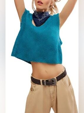 Free People Dream Maker Alpaca Vest In  Biscay Bay Blue Size Small
